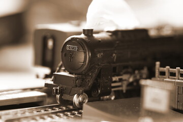 The miniature plactic model train represent the vintage japanese public transportation concept related idea.