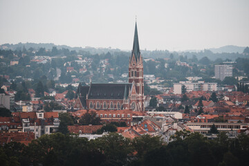 Fototapeta na wymiar View of Graz city from above, Austria, in summer. Famous touristic european destination