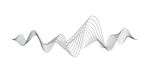 Abstract sound waves of many lines isolated on white backround. Creative vector line art. 