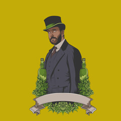 Beer logo man with hat and ribbon