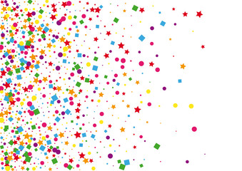 Pink Scattered Square Illustration. Carnival Confetti Background. Blue Circle Decoration. Stardust Dot Decoration. Red Festive Star.