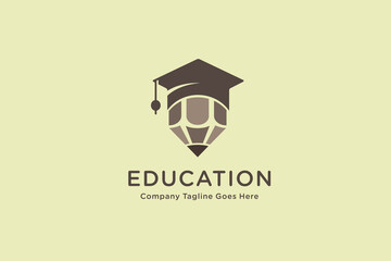 Education Logo Design with Pencil Icon and Graduation Hat isolated circle on white background. education. online course. home schooling logo design template illustration