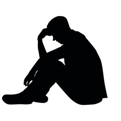 Silhouette Of Sad And Depressed Person