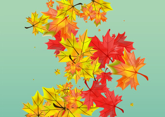 Fototapeta na wymiar Orange Plant Background Green Vector. Floral October Texture. Brown Tree Leaves. Collection Leaf Design.