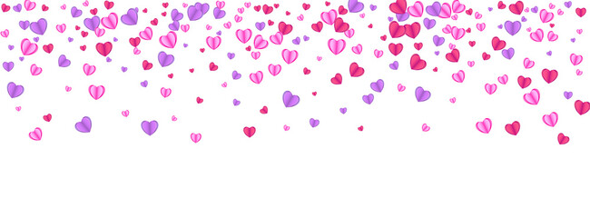 Violet Confetti Background White Vector. Shape Pattern Heart. Red Cut Backdrop. Fond Confetti Volume Texture. Tender Folded Frame.