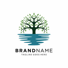 Obraz premium tree lake logo icon, River Tree Logo circle shape design vector template