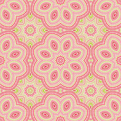 Muslim authentic mosaic vector seamless motif. Tile patchwork design. Modern asian ornament. Pottery print design. Flower and leaves elements texture.