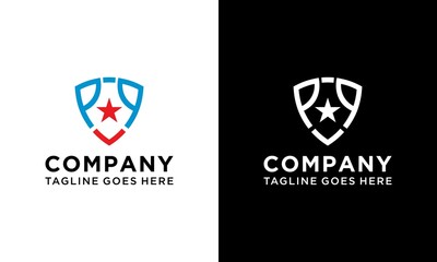 line art initial letters PP shield star shape blue monogram logo on a black and white background.