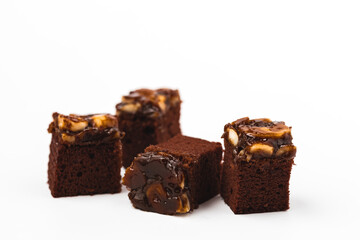 Delicious toffee cake on white background for bakery, food and eating concept