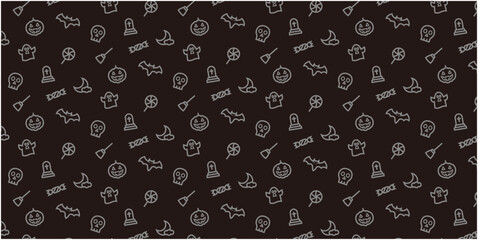 Halloween icon pattern background for website or wrapping paper(Dark tone version)