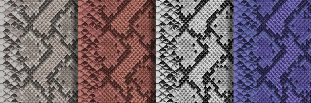 Snake Skin Seamless Patterns set. Repeat animal backgrounds