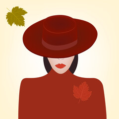 Autumn motive. Lady in an elegant hat - vector. Fashion. Headdress.