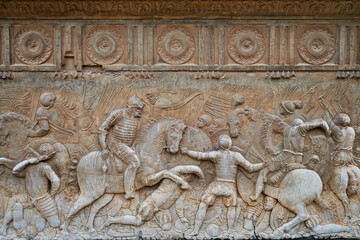 Stone relief in the Palace of Carlos V in the Alhambra in Granada in Spain