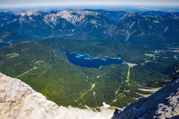 view from the top of the zugspitze to the eibsee