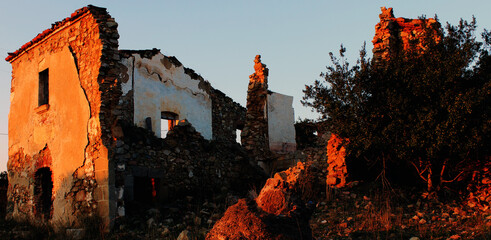 Old town houses with red rooftops at dusk © joangasconcomas