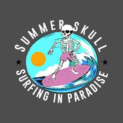 Summer skull surfing slogan t shirt design