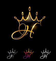 Golden Monogram Initial Crown Letter H