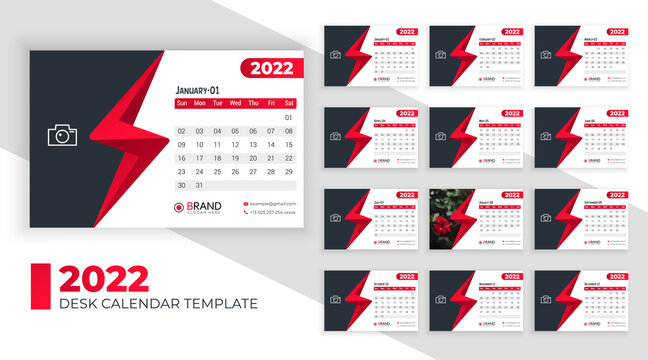 New 2022 desk calendar design vector premium Premium Vector
