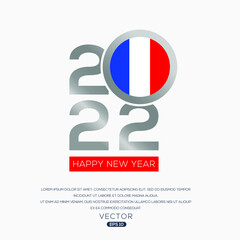 Creative France Flag Design with 2022 Year, Happy new Year.