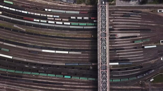 Aerial: The bridge over freight trains depot