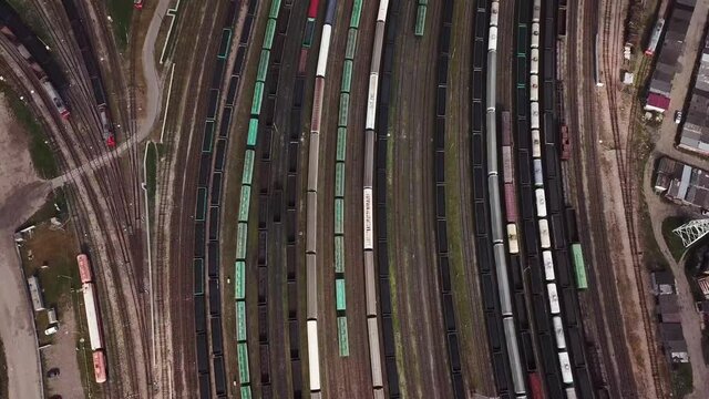 Aerial: The bridge over freight trains depot