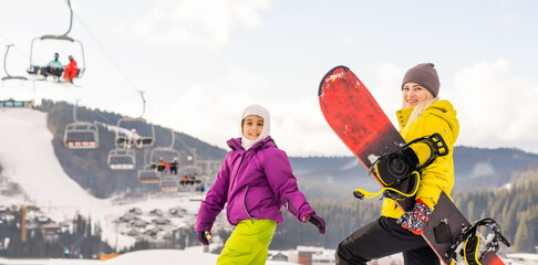Family winter vacation in ski resort