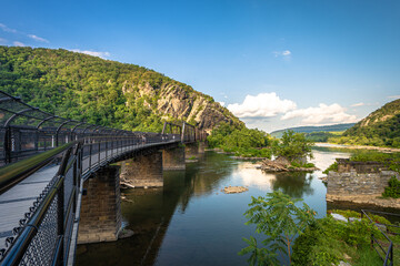 Fototapeta na wymiar Winchester and Potomac Railroad Bridge over the Potomac River in Harper's Ferry, West Virginia.