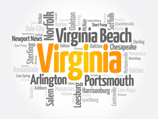 List of cities in Virginia USA state, word cloud concept background