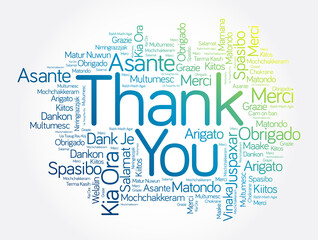 Thank You word cloud in different languages, concept background