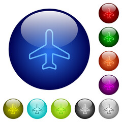 Fototapeta premium Airplane top view outline color glass buttons