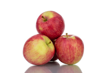 Fototapeta na wymiar Three juicy organic apples , close-up, isolated on white.