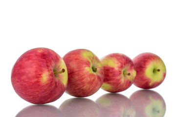 Several juicy organic apples, close-up, isolated on white.