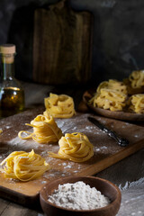 Homemade pasta on a rustic table
