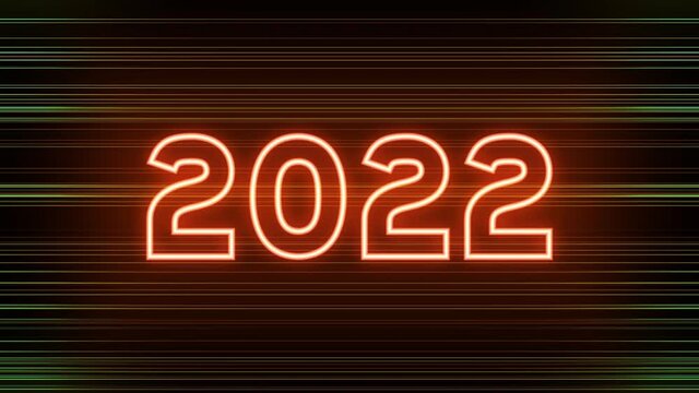 2022 glowing neon text on the stripe bright background, animation creativity graphics and modern design, stock video