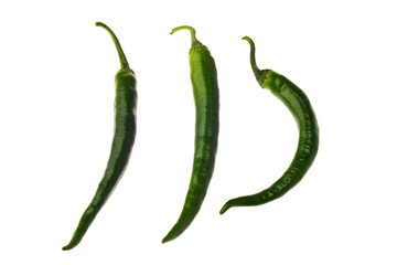 three green chili pepper isolated on white background