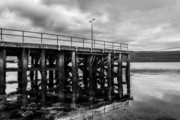 Old pier, photo in black and white