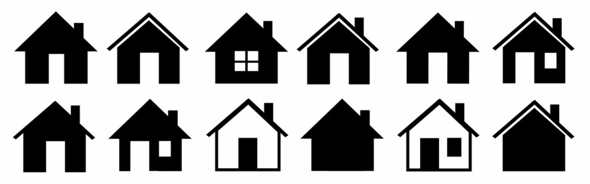 House icons set. Property line and flat symbol. Houses collection. Real estate. Web home flat icon
