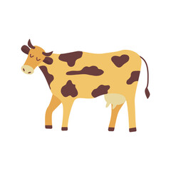 Cute cow walk. Household, farming. Large animal, dairy farm, cattle. Vector colorful hand drawn isolated illustration