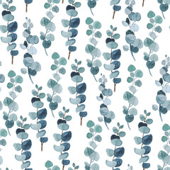 Eucalyptus clipart on a white background Watercolor eucalyptus Seamless pattern from green eucalyptus on a white background