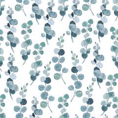 Eucalyptus clipart on a white background Watercolor eucalyptus Seamless pattern from green eucalyptus on a white background