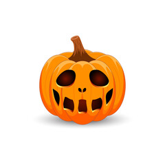 Pumpkin on white background. The main symbol of the Happy Halloween holiday. Scary orange pumpkin with smile for your design for the holiday Halloween.