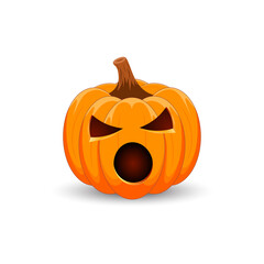 Pumpkin on white background. The main symbol of the Happy Halloween holiday. Scary orange pumpkin with smile for your design for the holiday Halloween.