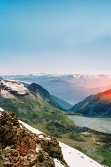 view from the top of mountain. hiking during summer holiday. alpine summit, mont blanc, swiss mountains.