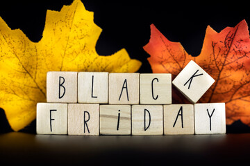 Sale and Blackfriday concept text with autumn discount sale,Seasonal Offer on black background with...