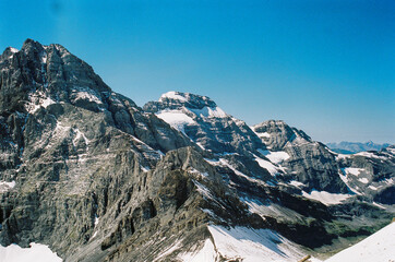 swiss mountains in summer. eternal snow, hiking in nature. alpine summit.