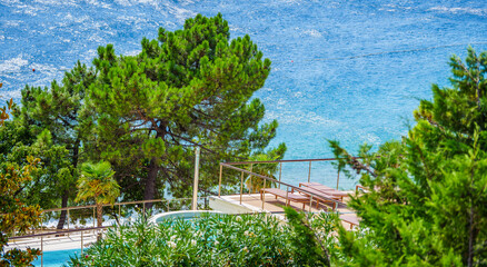 Hotel pool overlooking the sea in croatia