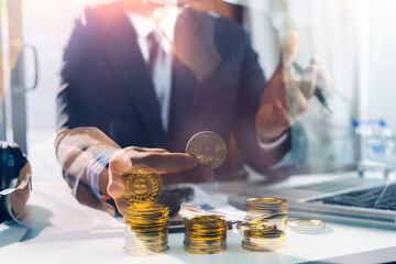 justice and law concept.Male judge in a courtroom on wooden table and Counselor or Male lawyer working in office. Legal law, advice and justice concept.