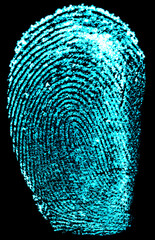 Fingerprint biometric identity and approval. Fingerprint on a black background. Fingerprint with...