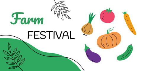 A banner with a farm festival inscription in the doodle style. Vector background for a sign, poster or leaflet. Minimalistic style