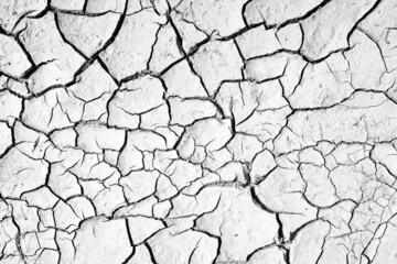 Area of Dried Land Suffering from Drought, ground cracks. texture of grungy dry cracking parched earth..